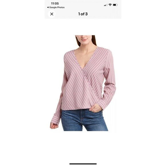 BCBGMaxAzria Tops - BCBGMaxAzria Pink Striped  Wrap Blouse Top XS Career Business
